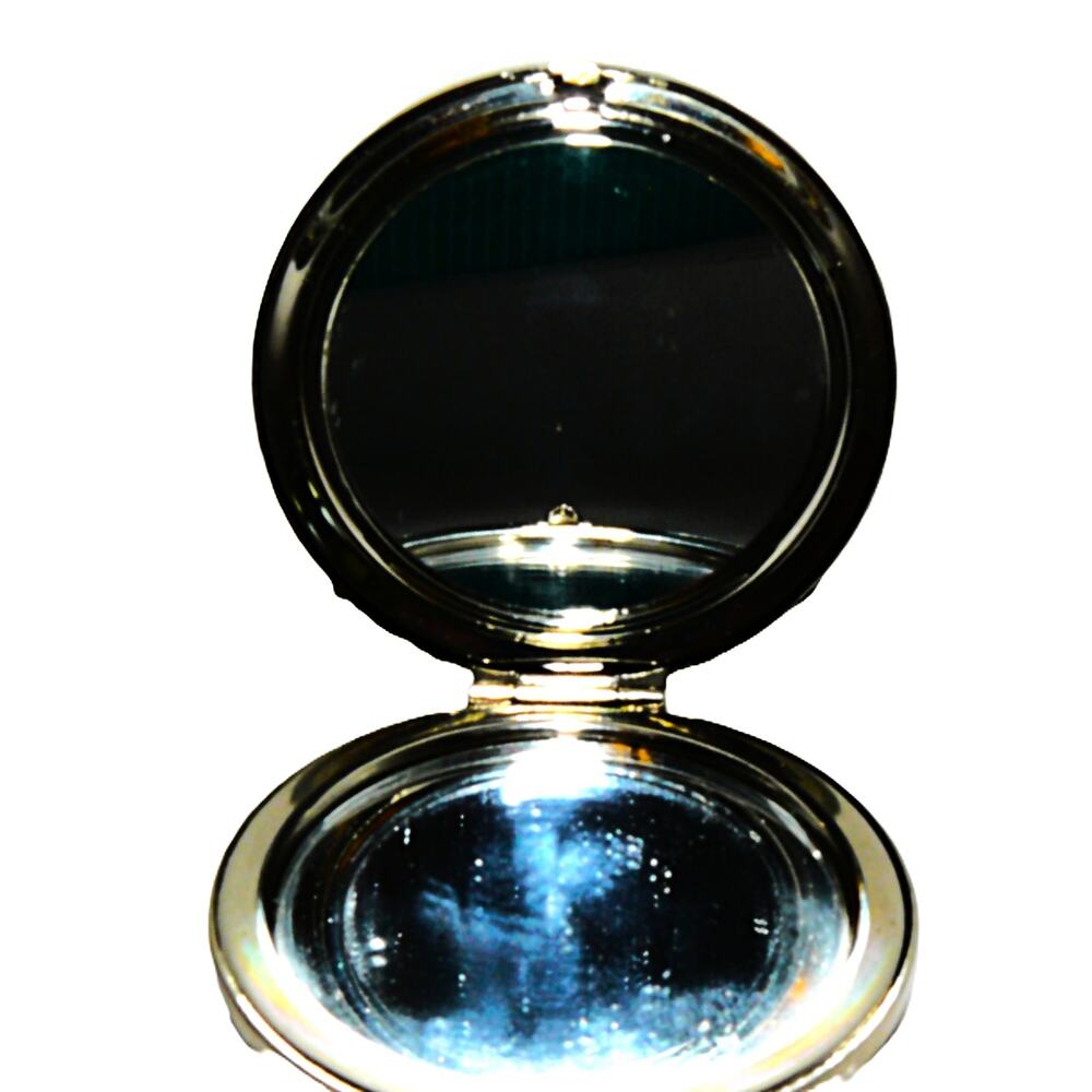 Vintage Blue Rhinestone Enamel Compact Mirror With Swirl Design By Argento SC - Picture 3 of 6